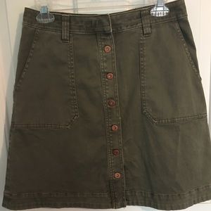 Anthropologie Olive Green Twill Skirt